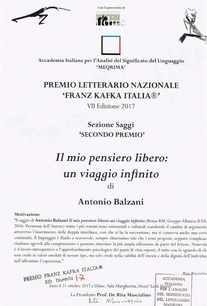 Il premio critico dell'Accademia Italiana per l'analisi del significato del linguaggio: un grande onore.